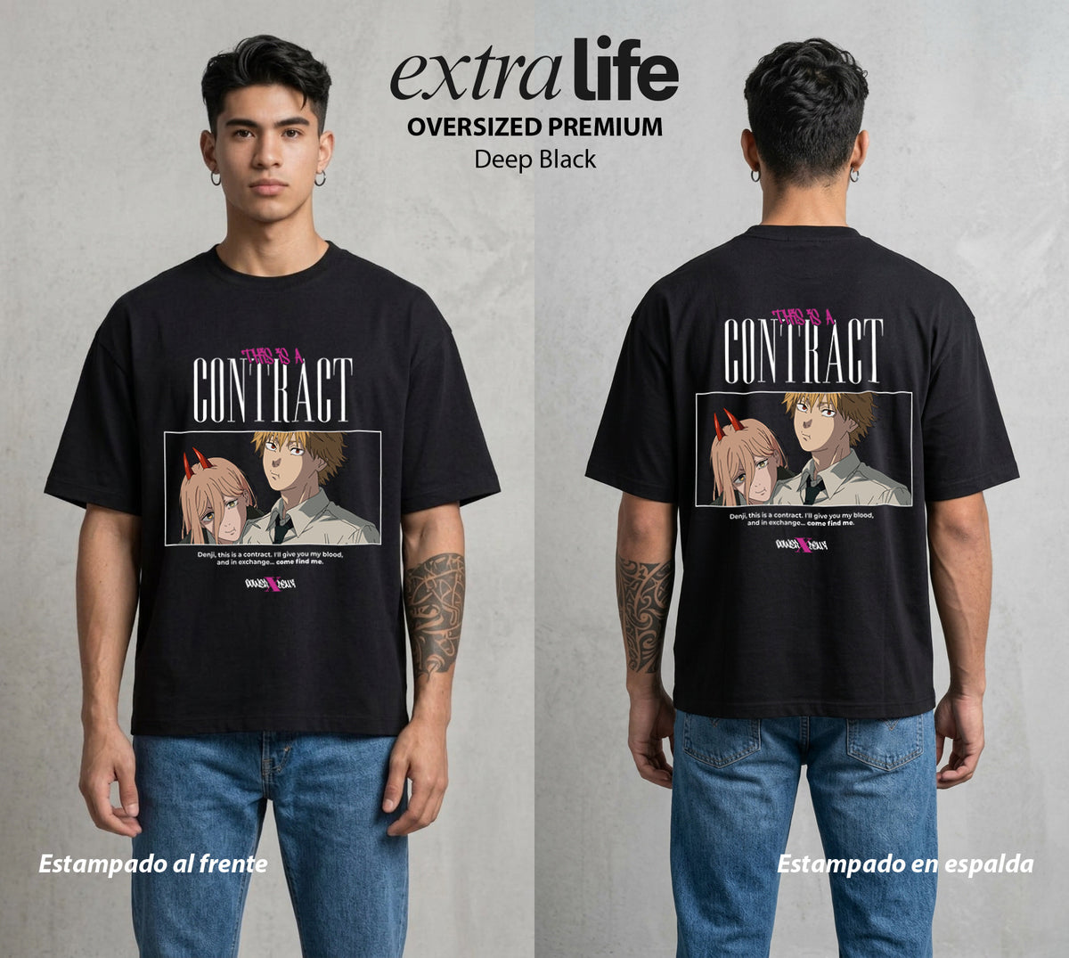 El Contrato Infernal | La Motosierra Infernal #00479 - Playera Oversized Premium | Deep Black - Foto en modelo