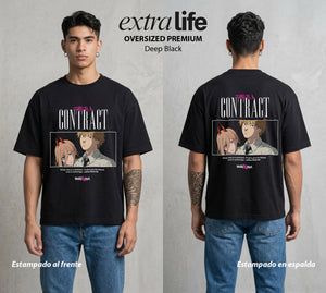 El Contrato Infernal | La Motosierra Infernal #00479 - Playera Oversized Premium | Deep Black - Foto en modelo