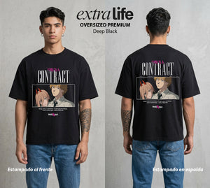 El Contrato Infernal | La Motosierra Infernal #00479 - Playera Oversized Premium | Deep Black - Foto en modelo