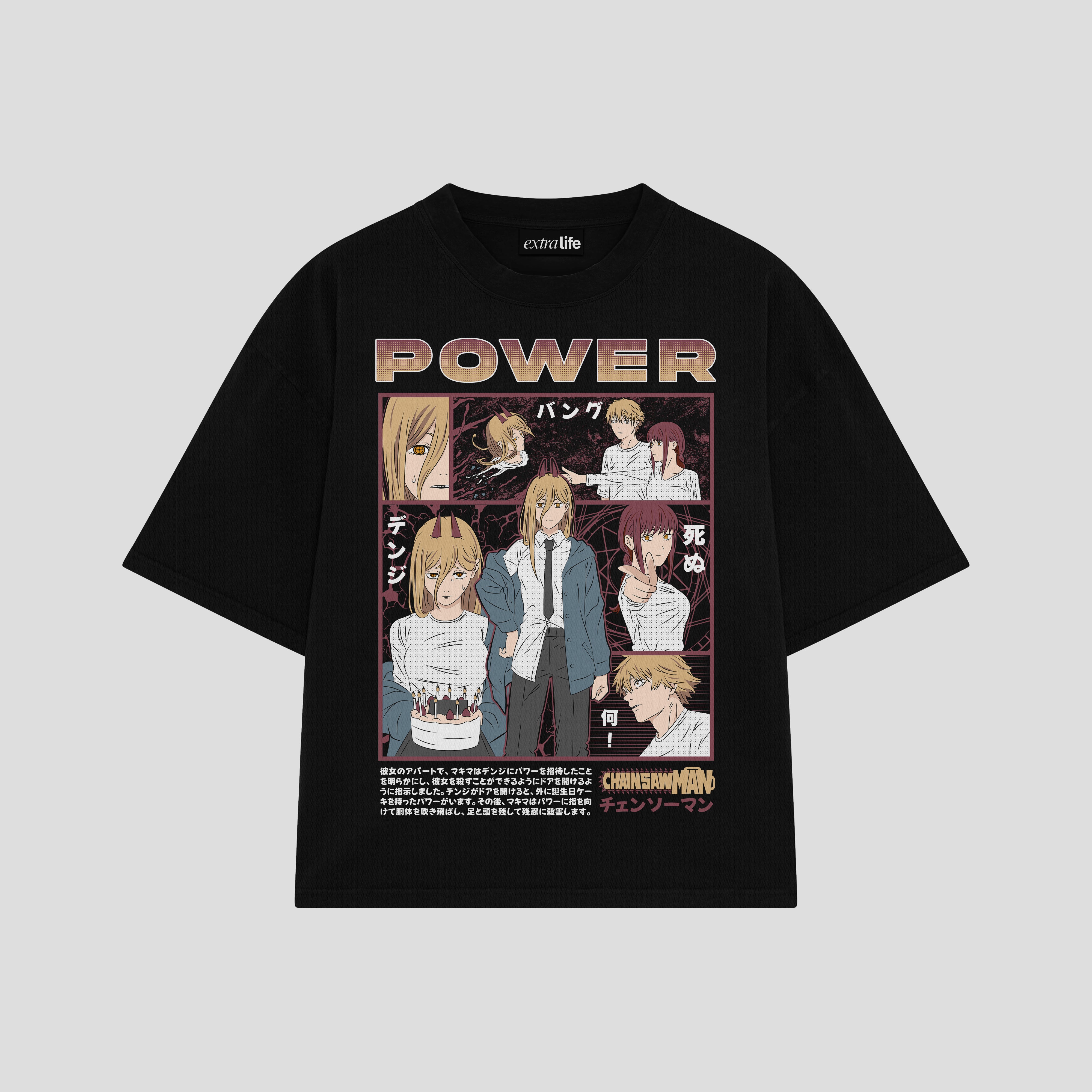 Playera streetwear premium de anime y gaming ExtraLife MX, corte boxy oversized drop shoulder heavyweight en color Deep Black y Off-White, moda urbana mexicana de culto.