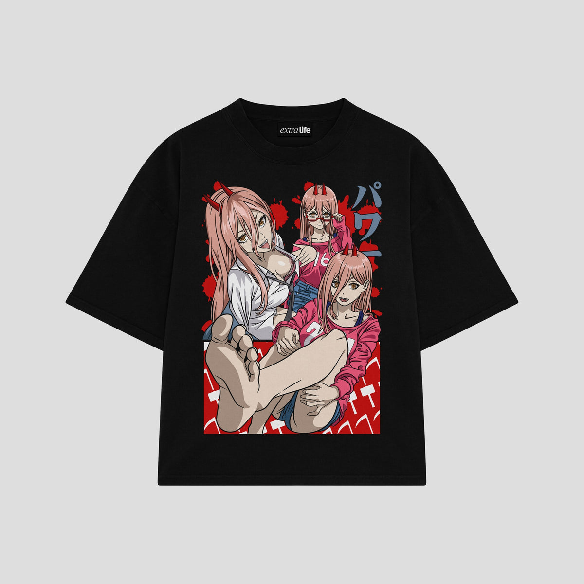 Playera streetwear premium de anime y gaming ExtraLife MX, corte oversized drop shoulder ligero y fresco en color Deep Black y Off-White, moda urbana mexicana de culto.