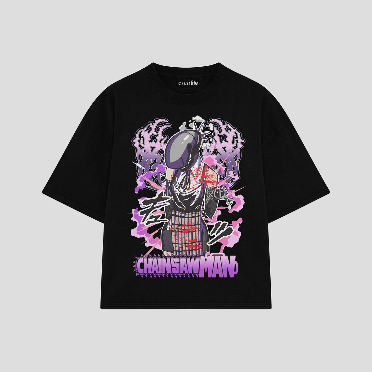 Playera streetwear premium de anime y gaming ExtraLife MX, corte oversized drop shoulder ligero y fresco en color Deep Black y Off-White, moda urbana mexicana de culto.