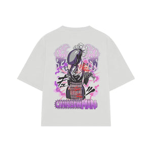 Playera streetwear premium de anime y gaming ExtraLife MX, corte oversized drop shoulder ligero y fresco en color Deep Black y Off-White, moda urbana mexicana de culto.