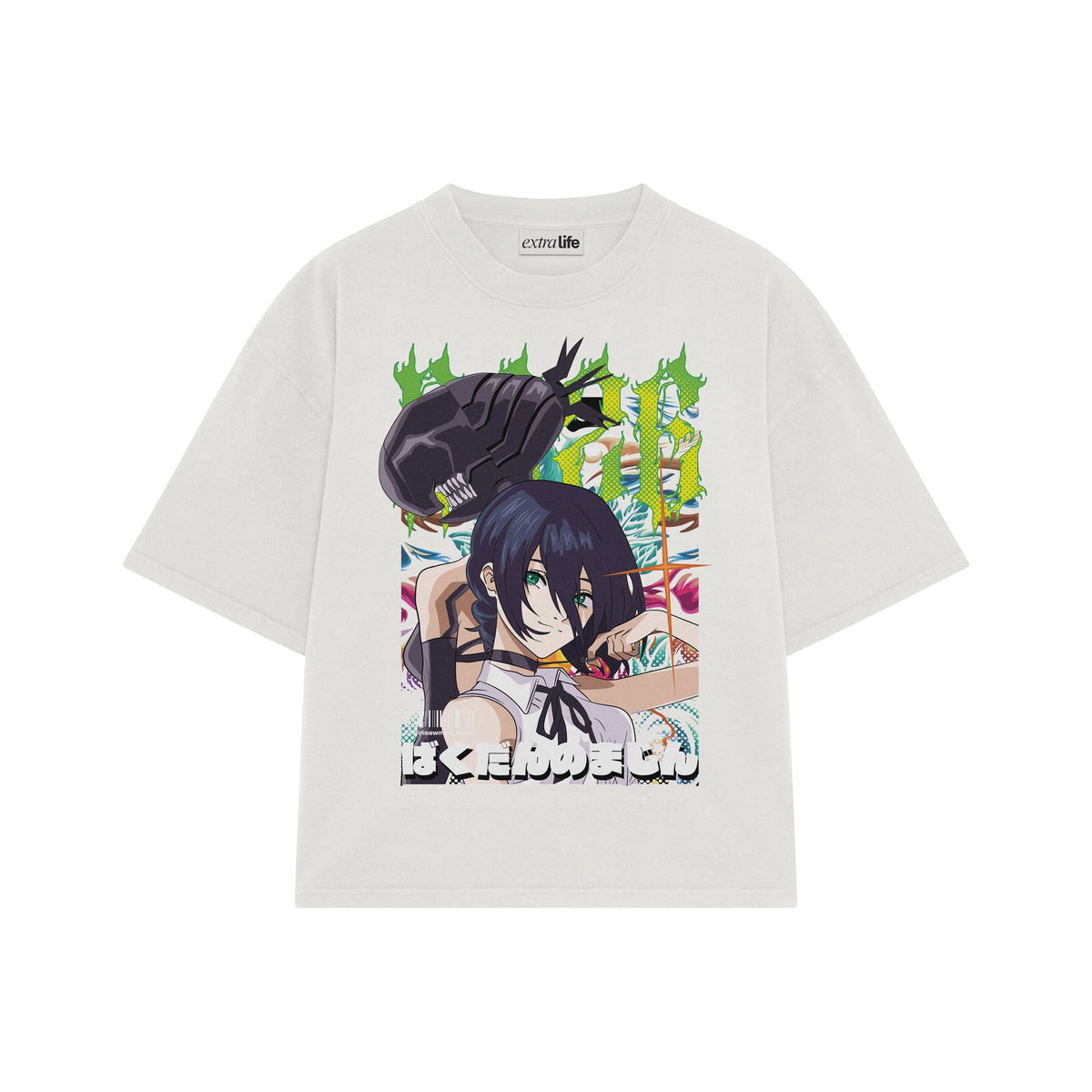 Playera streetwear premium de anime y gaming ExtraLife MX, corte oversized drop shoulder ligero y fresco en color Deep Black y Off-White, moda urbana mexicana de culto.