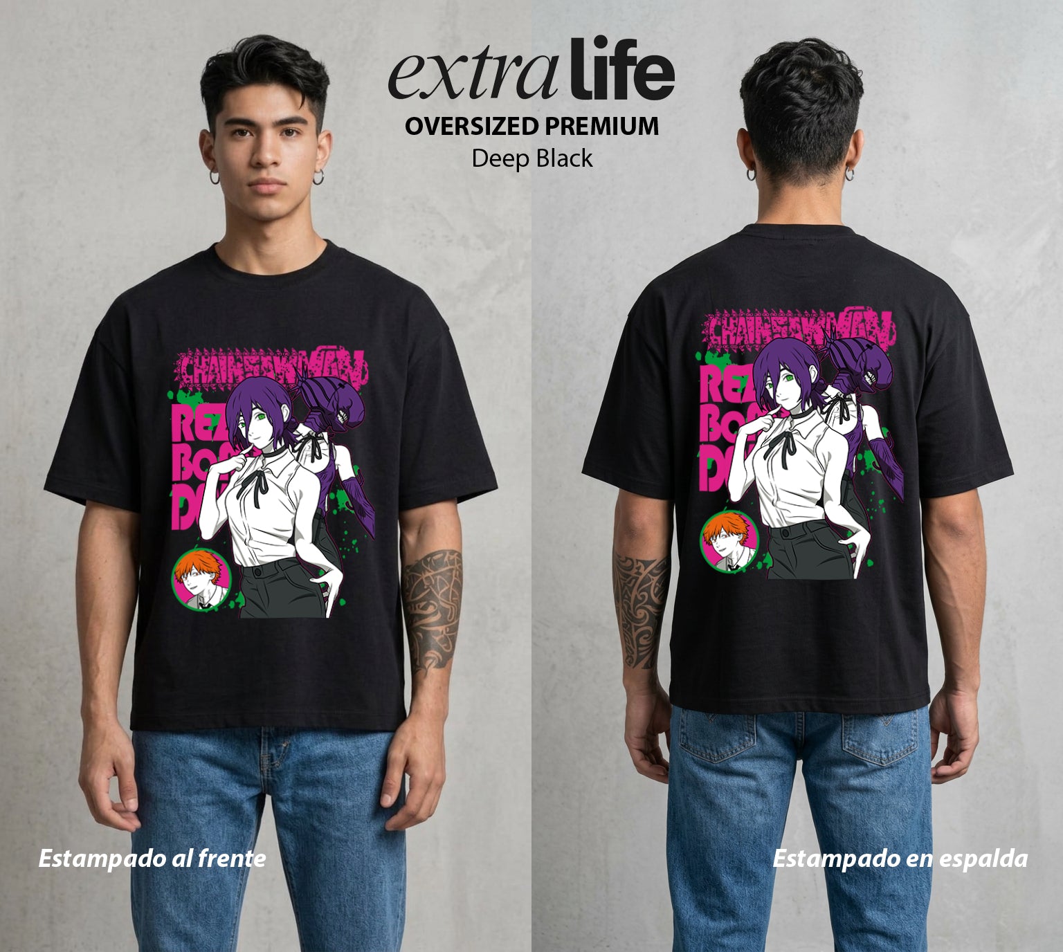 El Contrato Infernal | La Bomba Romantica #00487 - Playera Oversized Premium | Deep Black - Foto en modelo