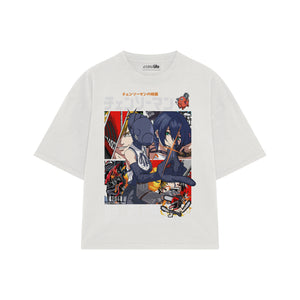 Playera streetwear premium de anime y gaming ExtraLife MX, corte boxy oversized drop shoulder heavyweight en color Deep Black y Off-White, moda urbana mexicana de culto.