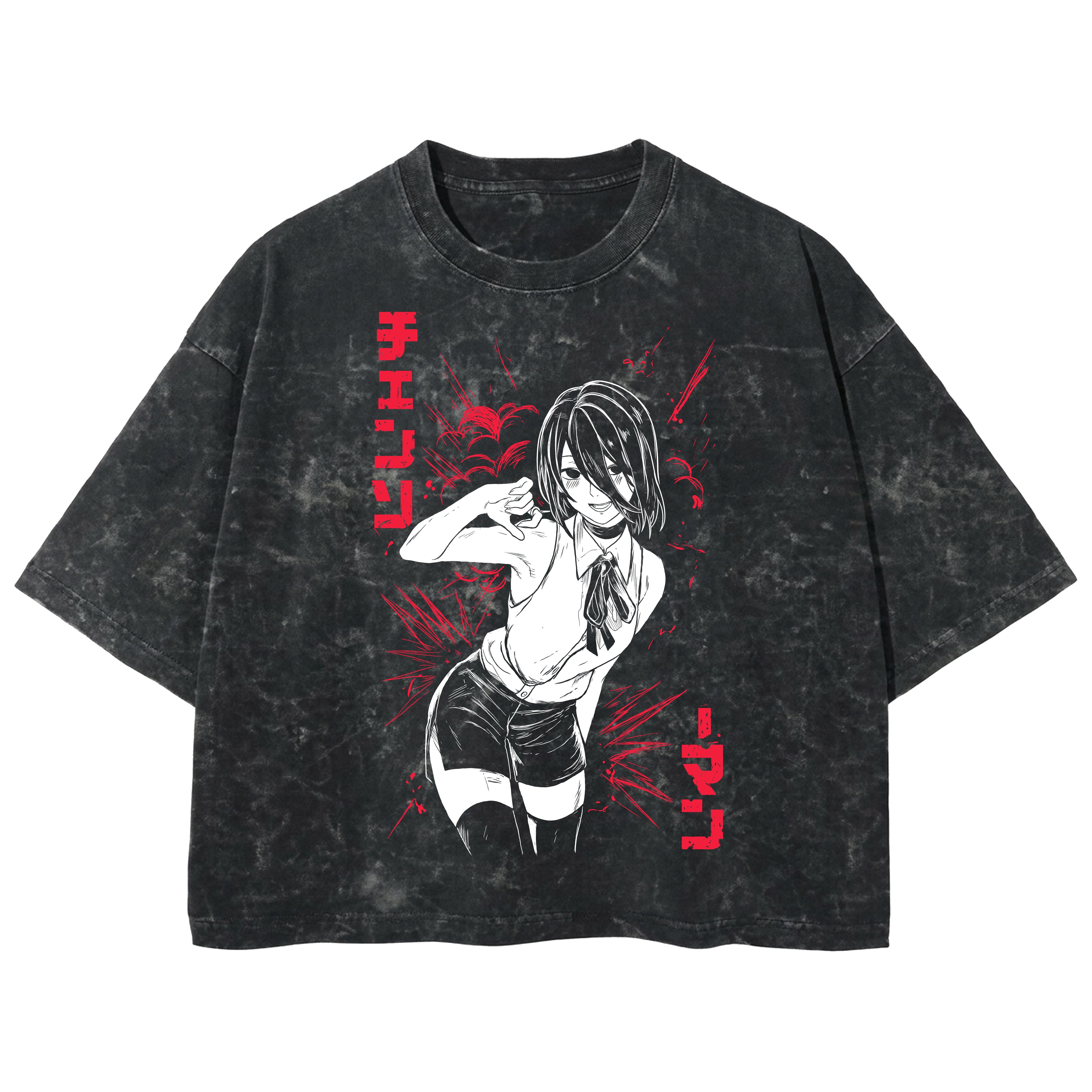 Playera streetwear premium de anime y gaming ExtraLife MX, corte boxy deluxe mineral wash heavyweight en color Acid Wash, moda urbana mexicana de culto.