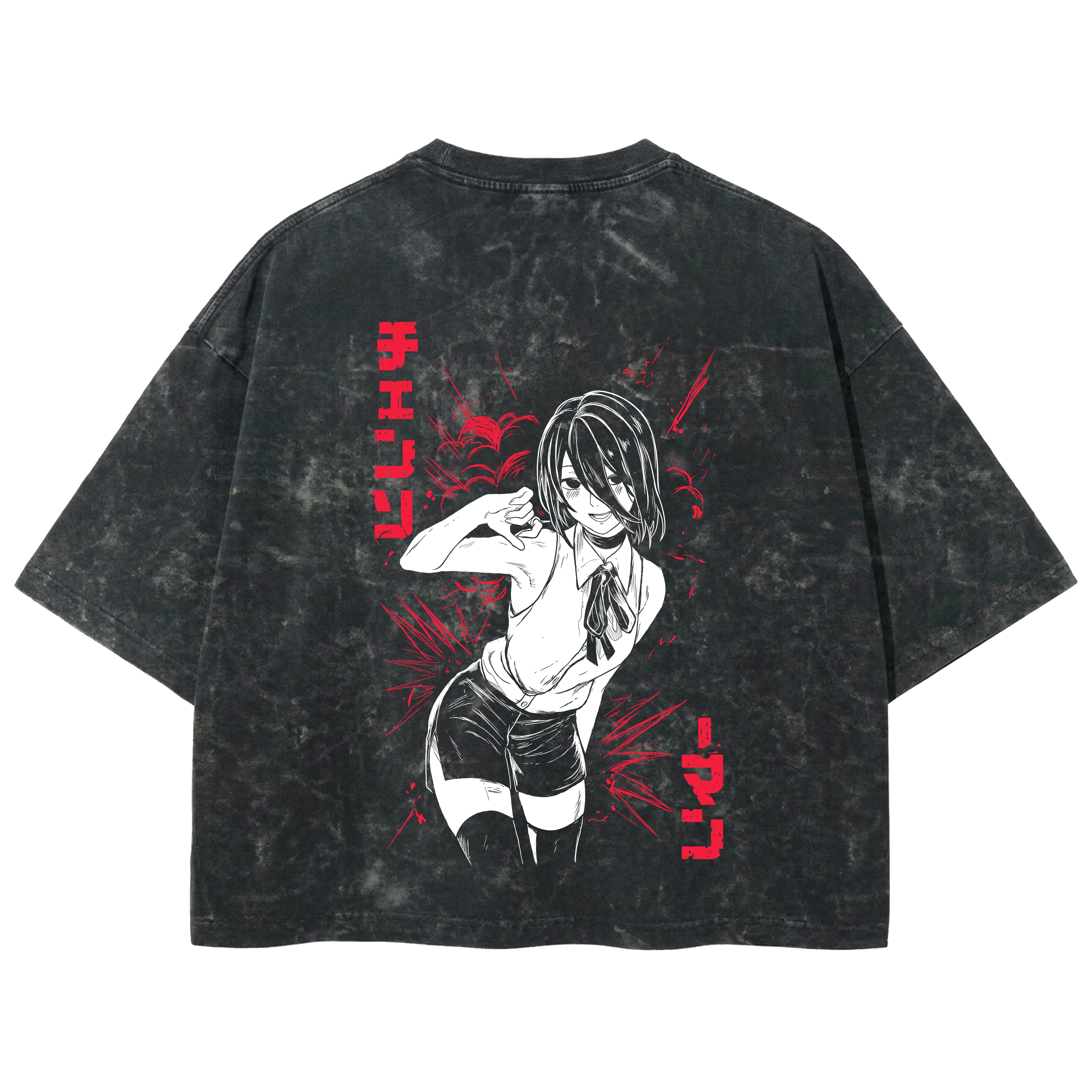 Playera streetwear premium de anime y gaming ExtraLife MX, corte boxy deluxe mineral wash heavyweight en color Acid Wash, moda urbana mexicana de culto.
