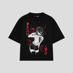 Playera streetwear premium de anime y gaming ExtraLife MX, corte boxy oversized drop shoulder heavyweight en color Deep Black y Off-White, moda urbana mexicana de culto.