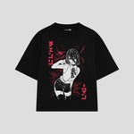 Playera streetwear premium de anime y gaming ExtraLife MX, corte oversized drop shoulder ligero y fresco en color Deep Black y Off-White, moda urbana mexicana de culto.