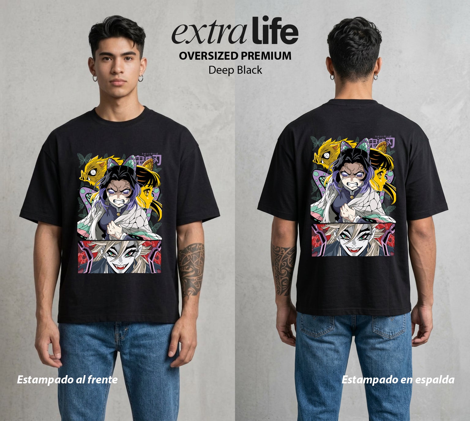 El Contrato Infernal | El Sonriente del Mal #00495 - Playera Oversized Premium | Deep Black - Foto en modelo