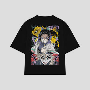 Playera streetwear premium de anime y gaming ExtraLife MX, corte boxy oversized drop shoulder heavyweight en color Deep Black y Off-White, moda urbana mexicana de culto.