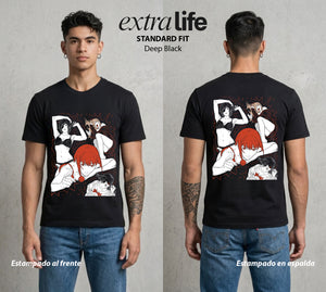 El Contrato Infernal | Las Sierras del Bien del Corazon #00496 - Playera Standard Fit | Deep Black - Foto en modelo