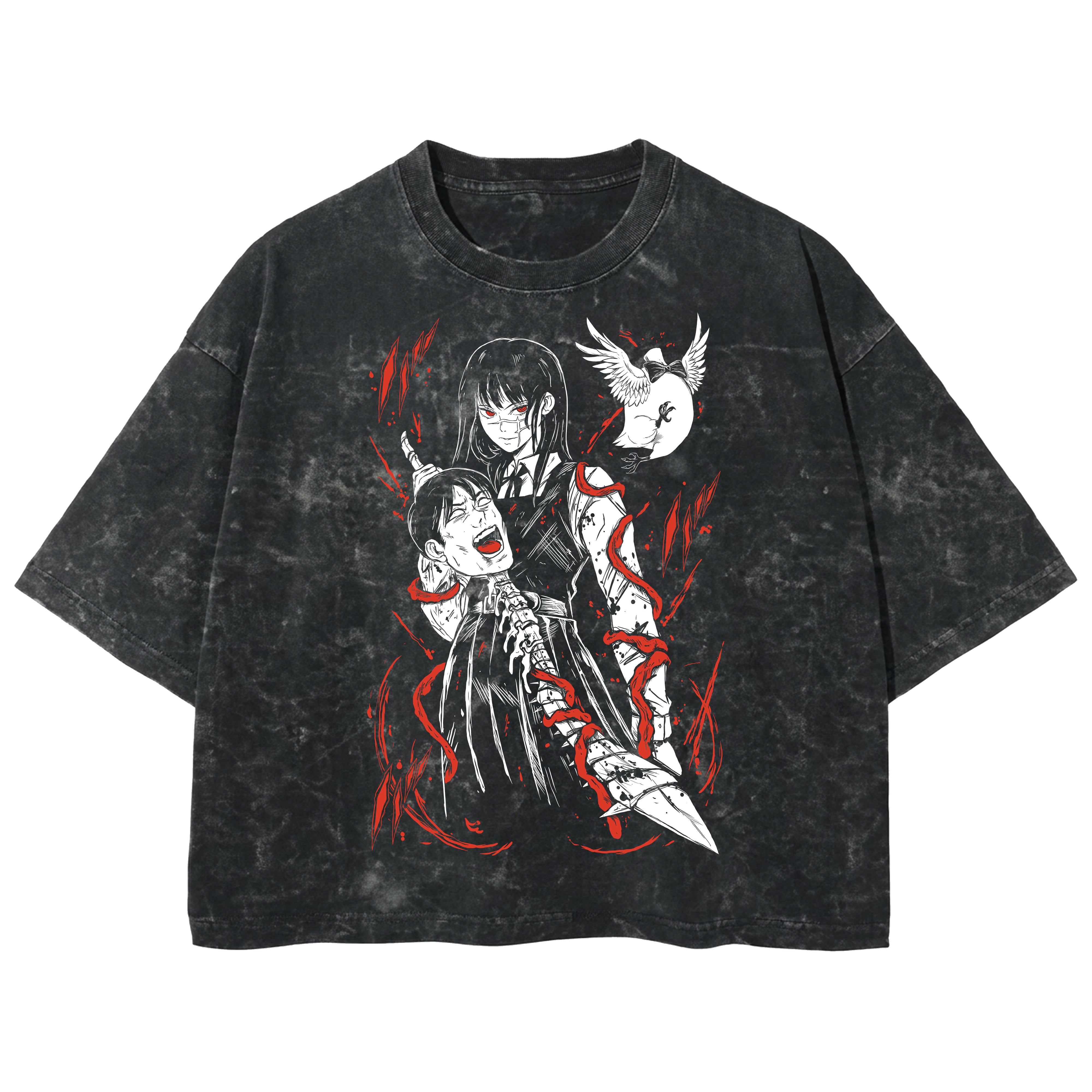 Playera streetwear premium de anime y gaming ExtraLife MX, corte boxy deluxe mineral wash heavyweight en color Acid Wash, moda urbana mexicana de culto.