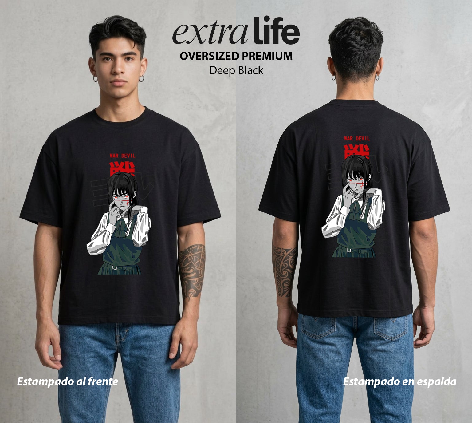 El Contrato Infernal | La Guerra Personificada #00499 - Playera Oversized Premium | Deep Black - Foto en modelo