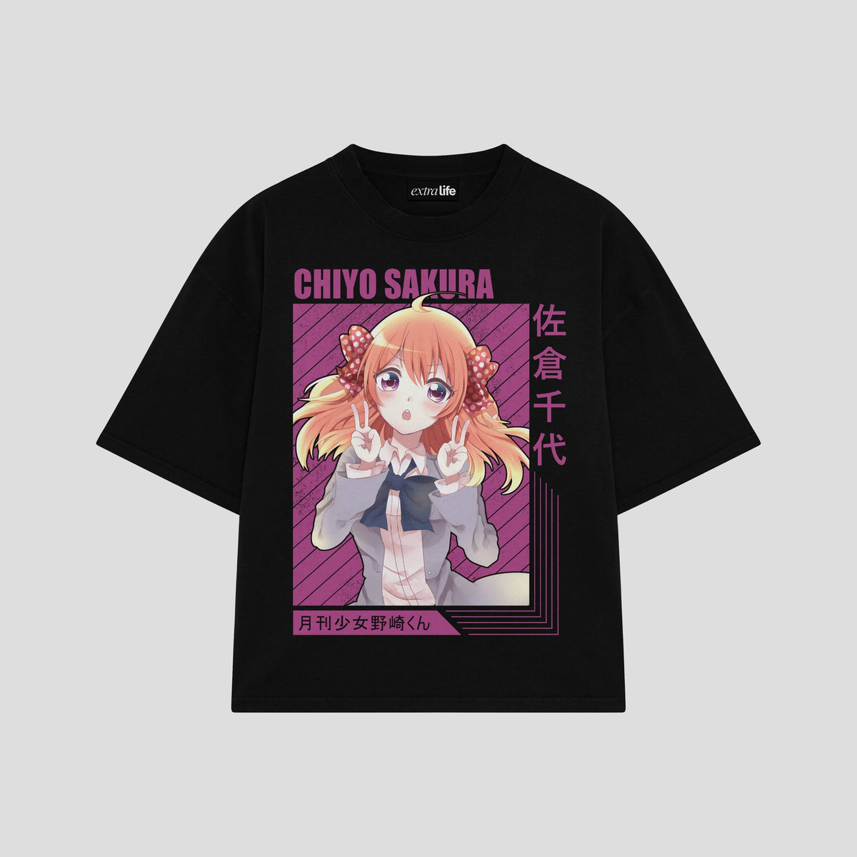 Playera streetwear premium de anime y gaming ExtraLife MX, corte oversized drop shoulder ligero y fresco en color Deep Black y Off-White, moda urbana mexicana de culto.