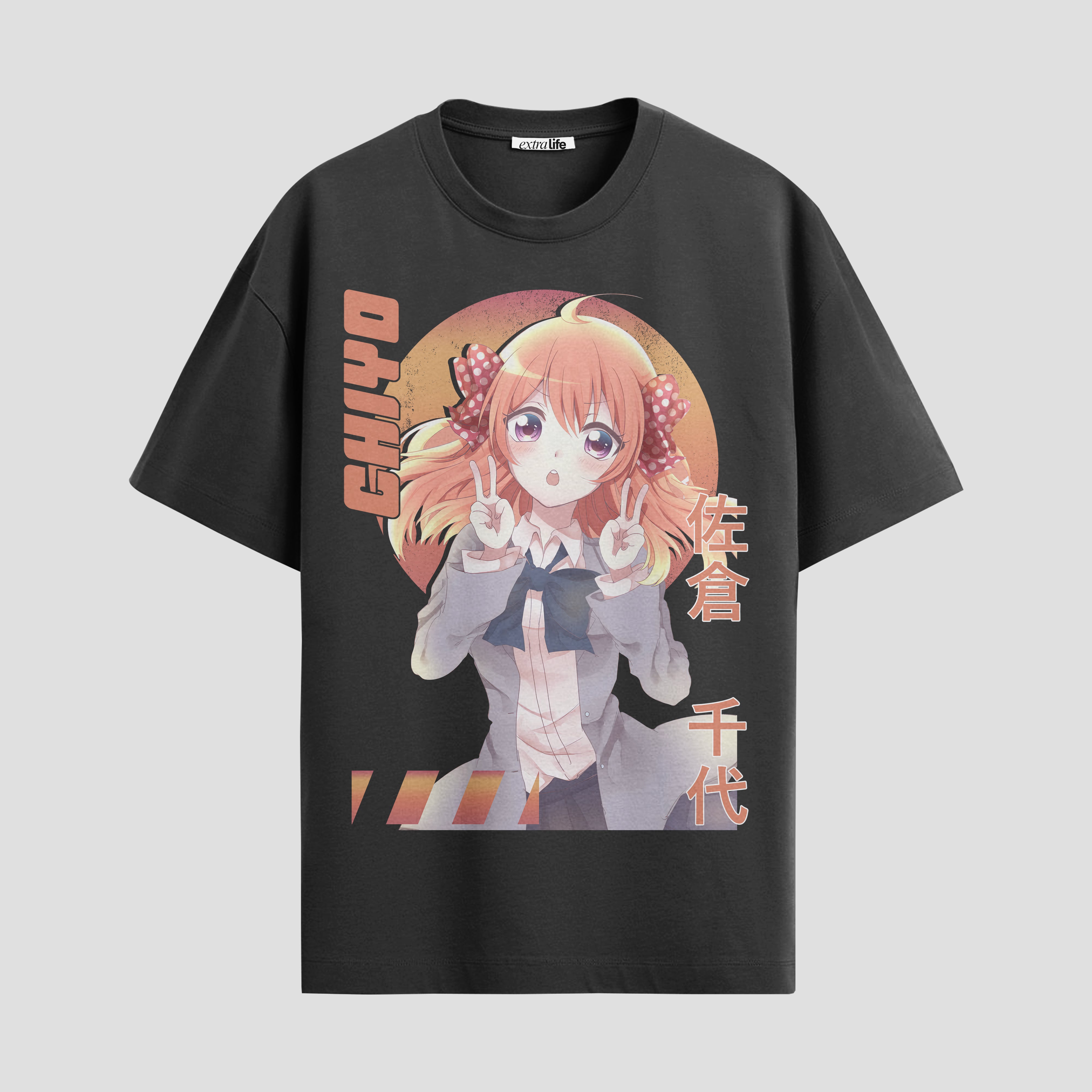Playera urbana de anime y gaming ExtraLife MX, corte Standard Fit unisex ligero y transpirable en color Deep Black y Pure White, ropa de uso diario para gym y casual.