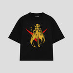 Playera streetwear premium de anime y gaming ExtraLife MX, corte boxy oversized drop shoulder heavyweight en color Deep Black y Off-White, moda urbana mexicana de culto.