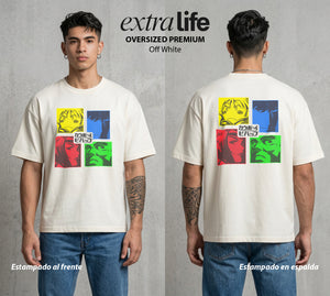 Vaqueros del Espacio | Los Rostros del Bebop #00514 - Playera Oversized Premium | Off White - Foto en modelo