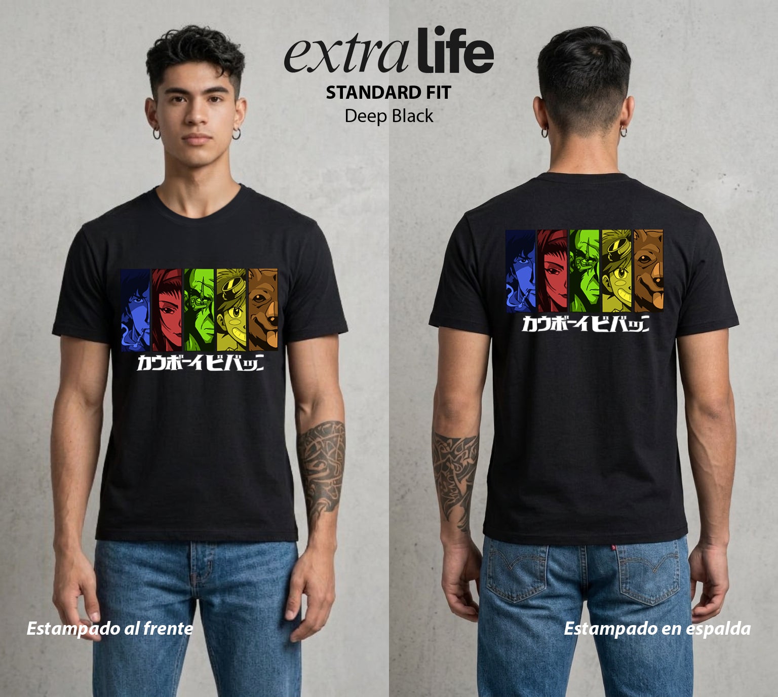 Vaqueros del Espacio | Los Rostros del Espacio #00515 - Playera Standard Fit | Deep Black - Foto en modelo