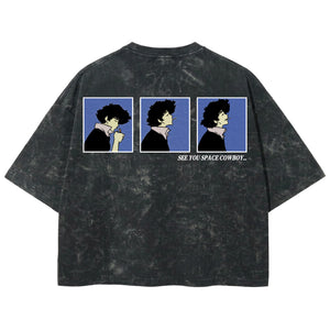 Playera streetwear premium de anime y gaming ExtraLife MX, corte boxy deluxe mineral wash heavyweight en color Acid Wash, moda urbana mexicana de culto.