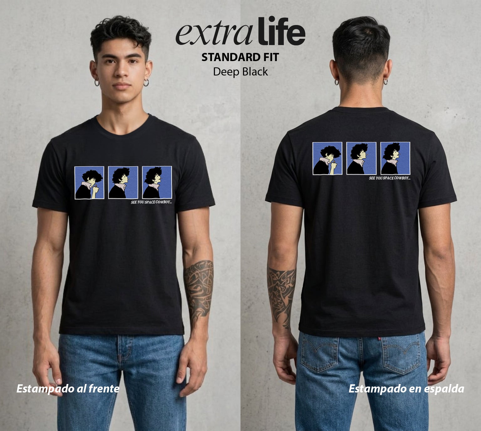 Vaqueros del Espacio | Hasta Luego Vaquero Hasta Luego #00517 - Playera Standard Fit | Deep Black - Foto en modelo