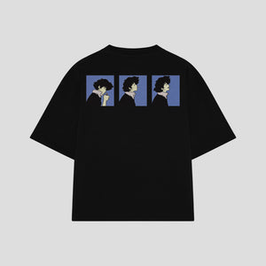 Playera streetwear premium de anime y gaming ExtraLife MX, corte oversized drop shoulder ligero y fresco en color Deep Black y Off-White, moda urbana mexicana de culto.