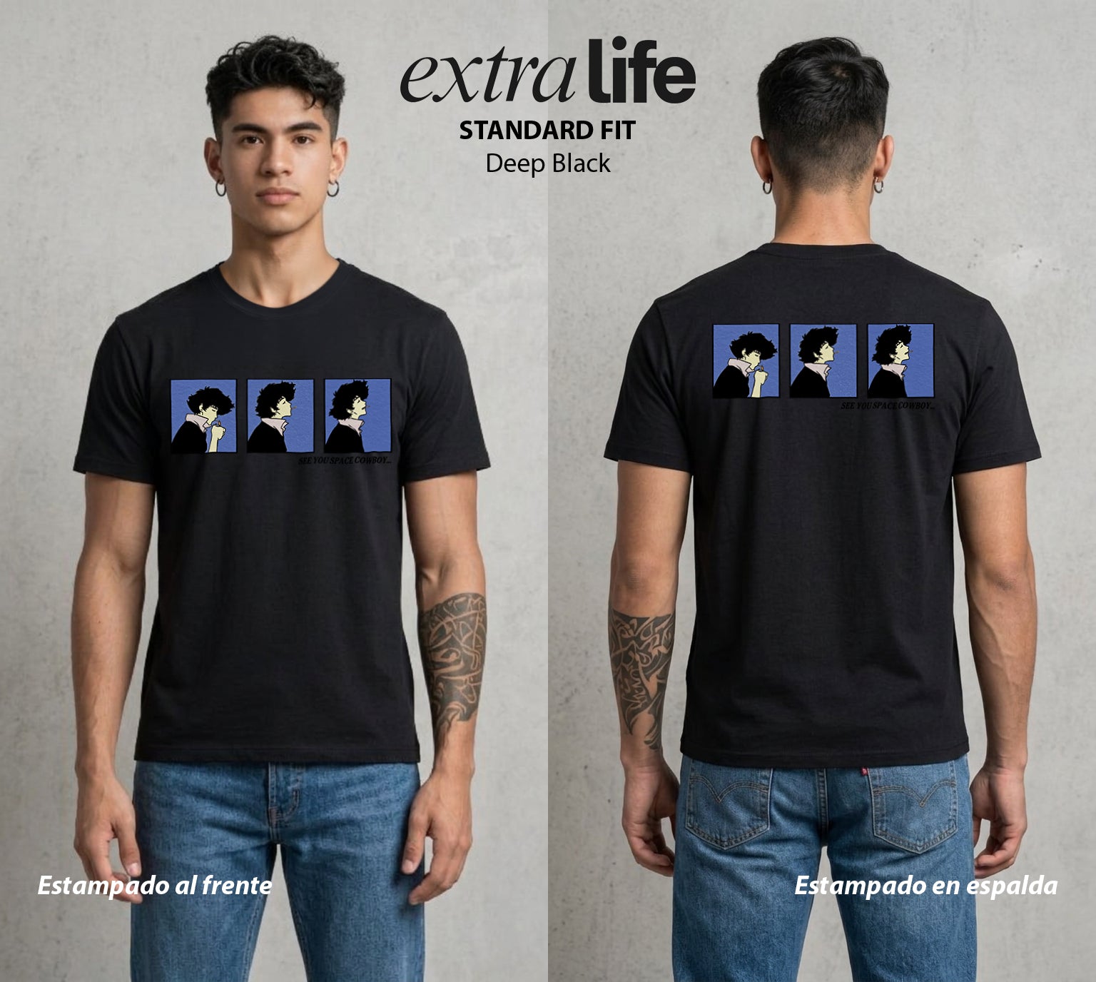 Vaqueros del Espacio | El Adios Estelar Hasta Luego #00518 - Playera Standard Fit | Deep Black - Foto en modelo