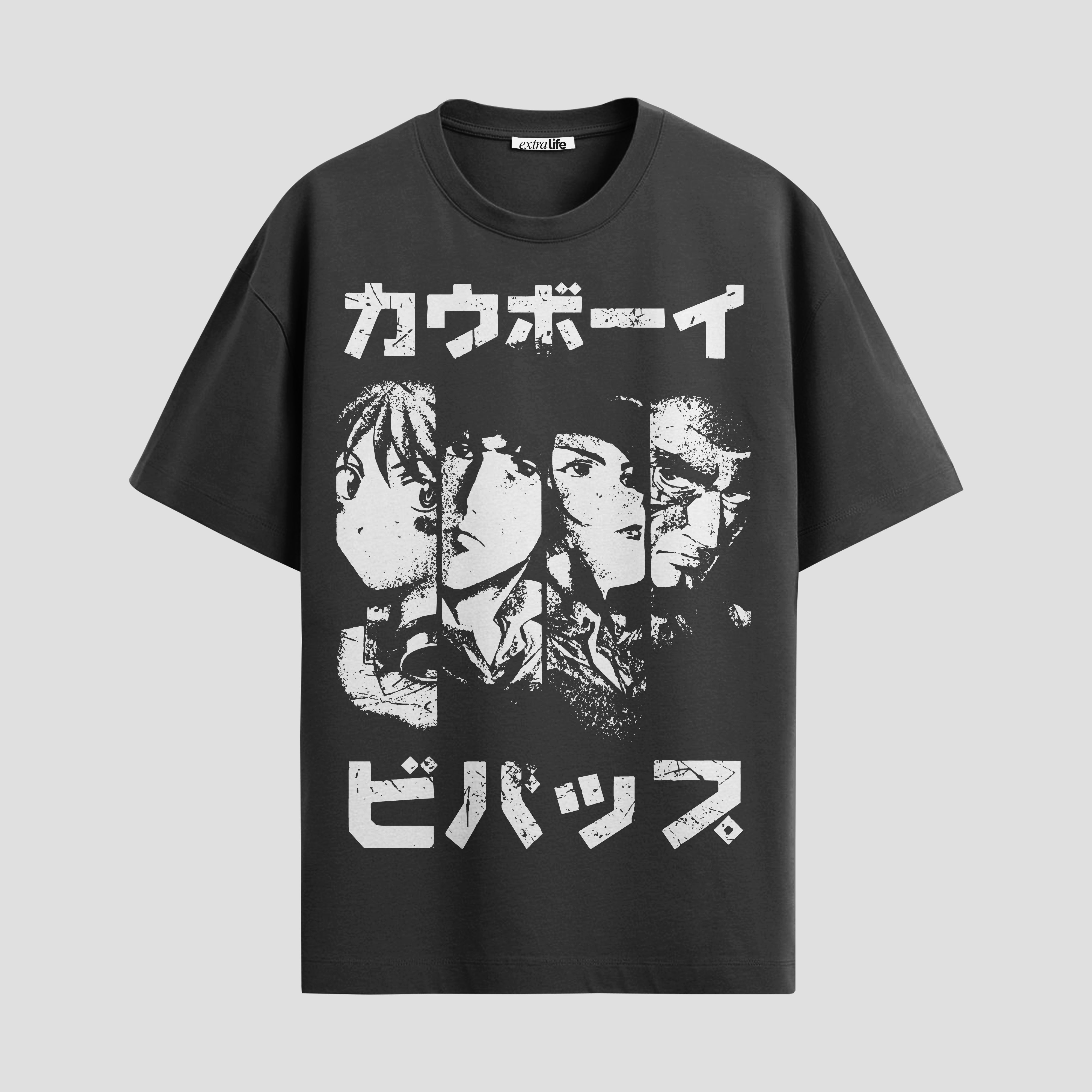 Playera urbana de anime y gaming ExtraLife MX, corte Standard Fit unisex ligero y transpirable en color Deep Black y Pure White, ropa de uso diario para gym y casual.