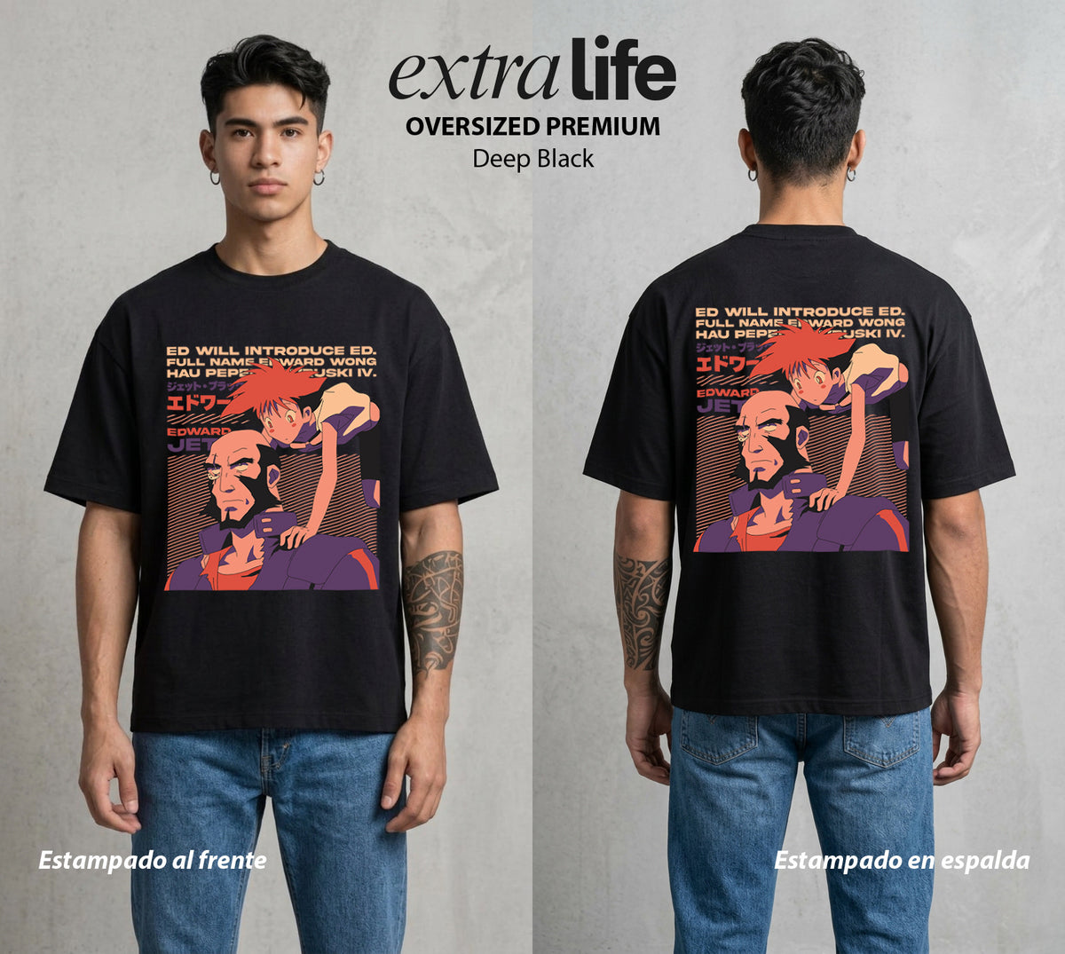 Vaqueros del Espacio | Genio e Industria #00521 - Playera Oversized Premium | Deep Black - Foto en modelo
