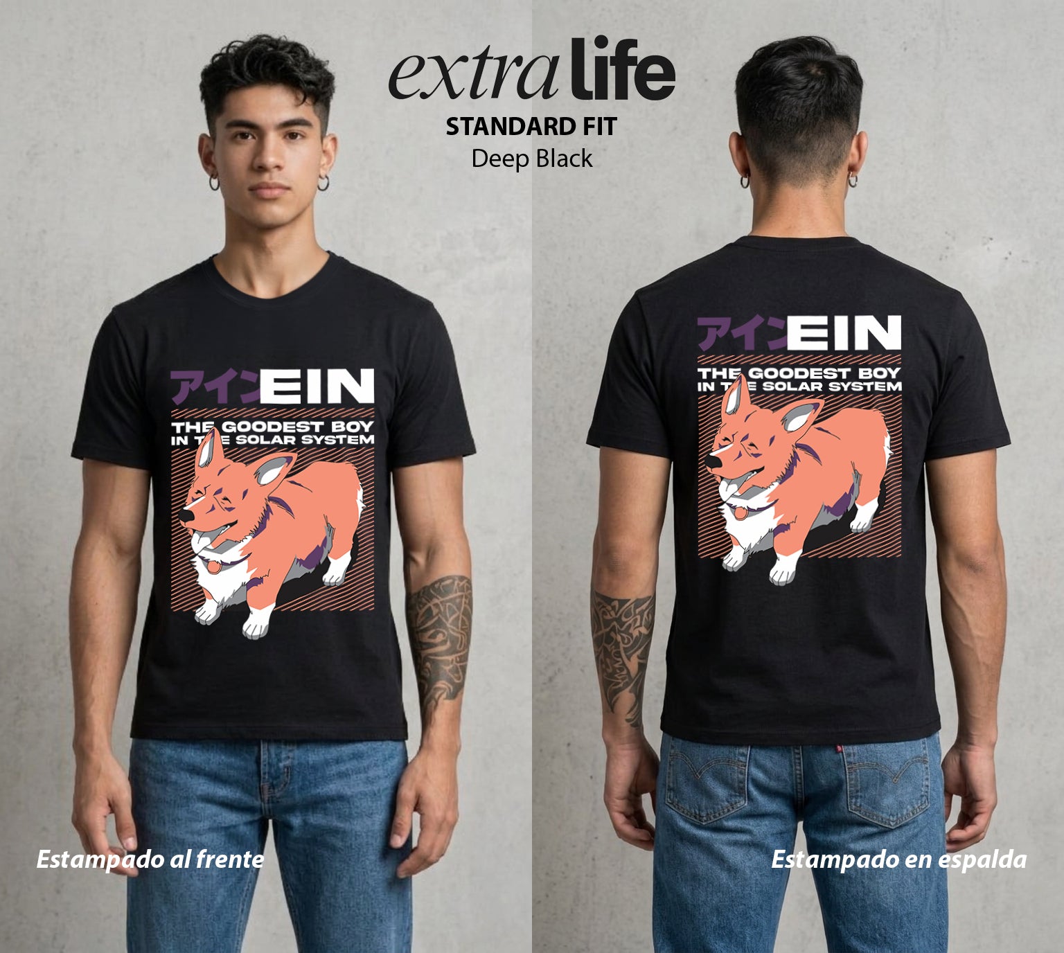 Vaqueros del Espacio | El Corgi Cosmico #00522 - Playera Standard Fit | Deep Black - Foto en modelo