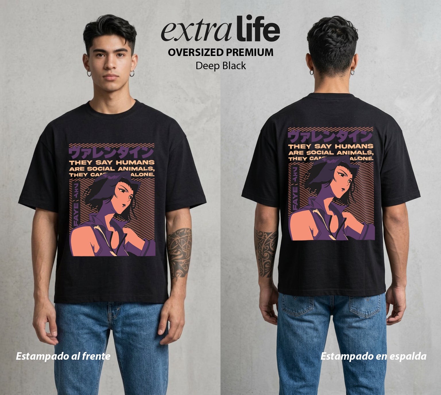 Vaqueros del Espacio | La Apostadora del Cosmos #00523 - Playera Oversized Premium | Deep Black - Foto en modelo