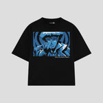 Playera streetwear premium de anime y gaming ExtraLife MX, corte boxy oversized drop shoulder heavyweight en color Deep Black y Off-White, moda urbana mexicana de culto.