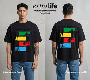 Vaqueros del Espacio | Blues en el Espacio Hasta Luego #00526 - Playera Oversized Premium | Deep Black - Foto en modelo