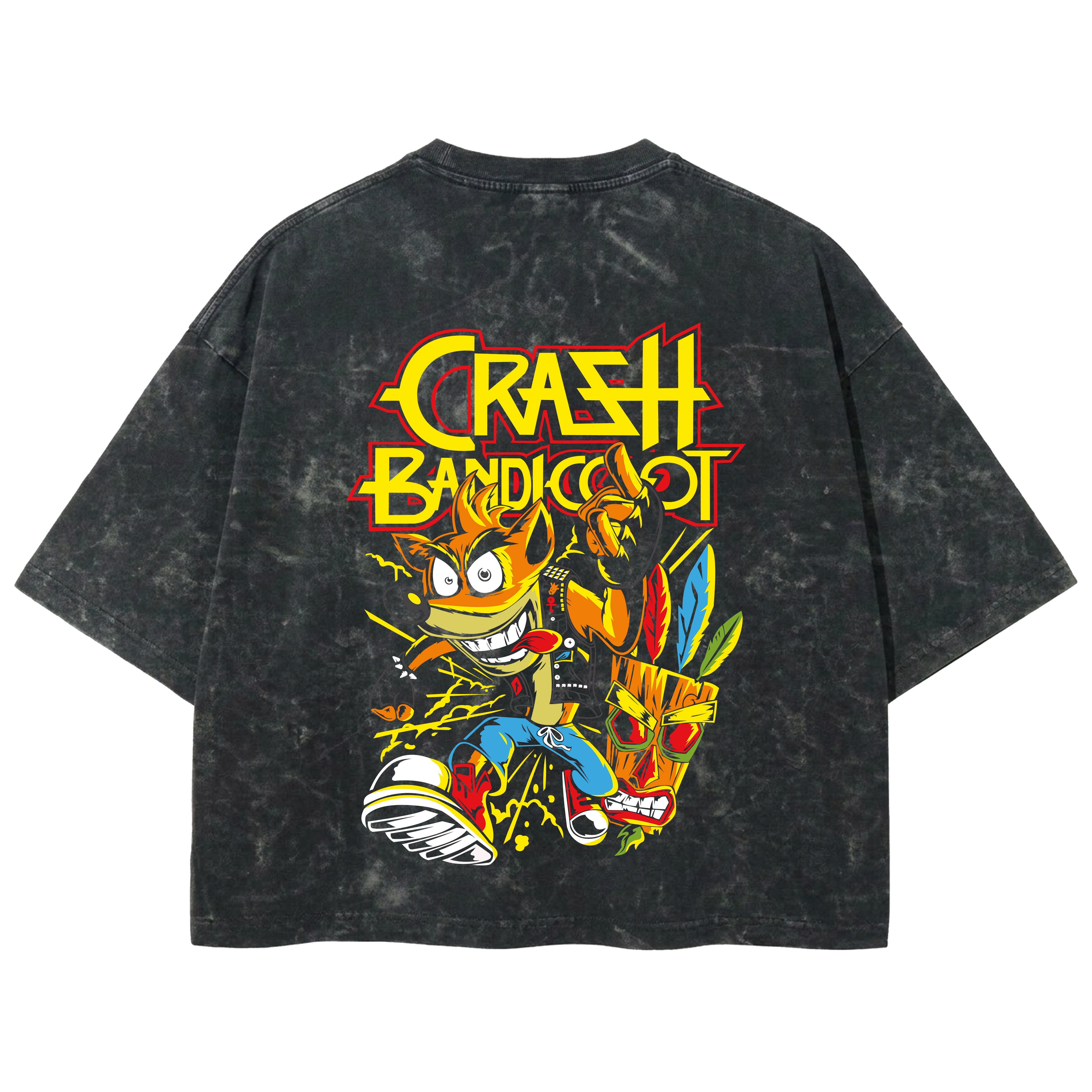 Playera streetwear premium de anime y gaming ExtraLife MX, corte boxy deluxe mineral wash heavyweight en color Acid Wash, moda urbana mexicana de culto.
