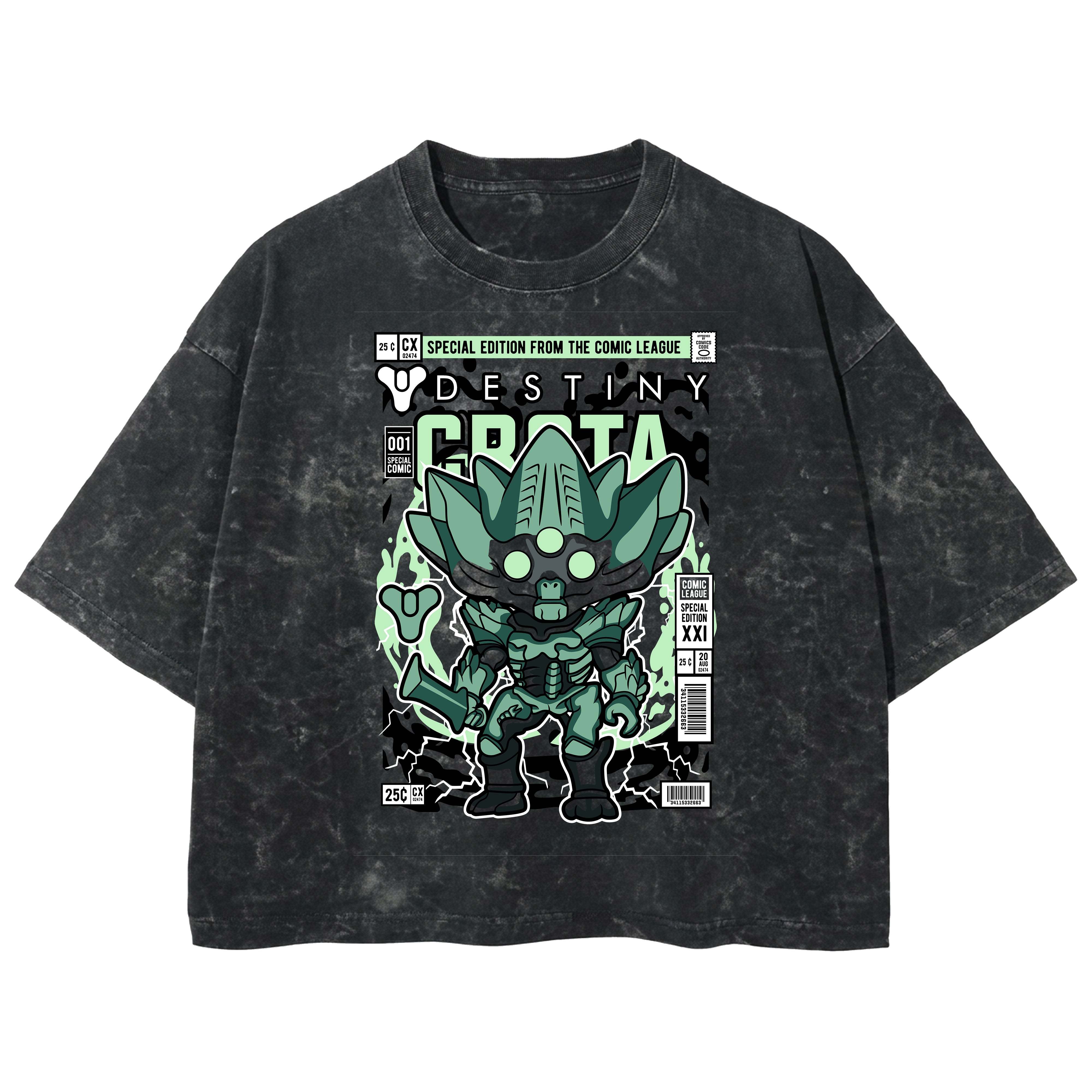 Playera streetwear premium de anime y gaming ExtraLife MX, corte boxy deluxe mineral wash heavyweight en color Acid Wash, moda urbana mexicana de culto.