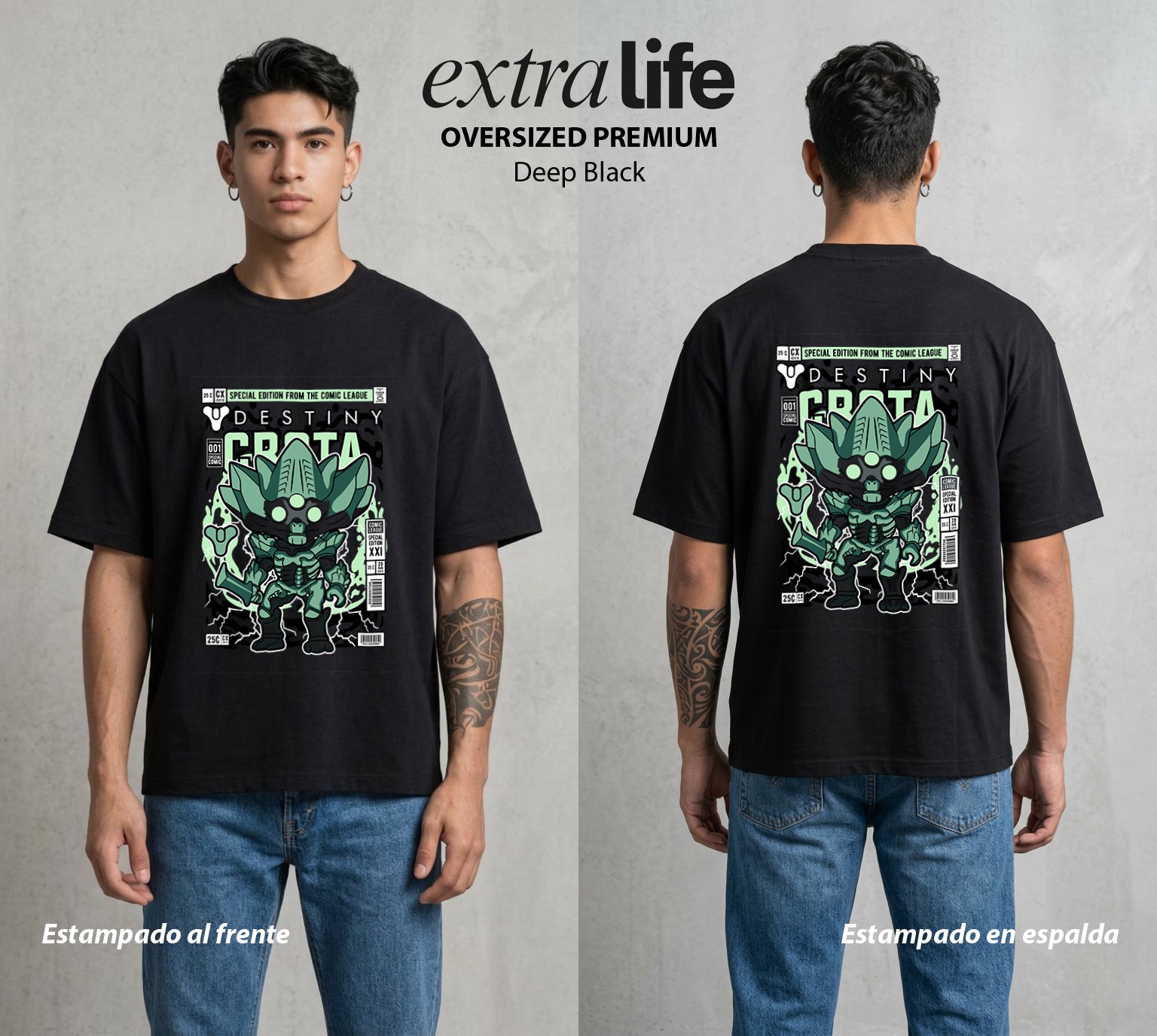 Los Guardianes del Cosmos | El Rey del Submundo #00531 - Playera Oversized Premium | Deep Black - Foto en modelo
