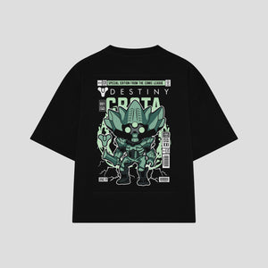 Playera streetwear premium de anime y gaming ExtraLife MX, corte boxy oversized drop shoulder heavyweight en color Deep Black y Off-White, moda urbana mexicana de culto.