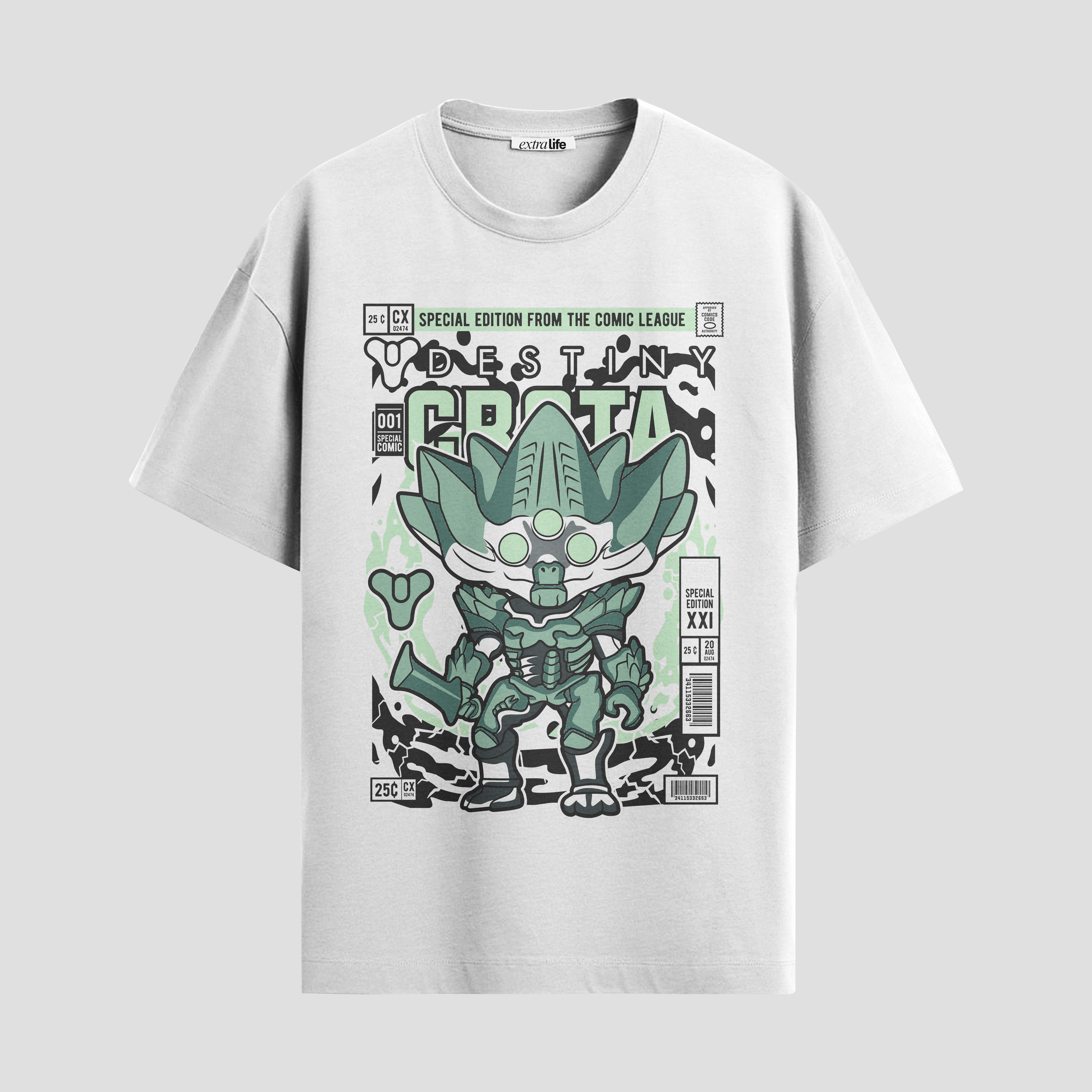 Playera urbana de anime y gaming ExtraLife MX, corte Standard Fit unisex ligero y transpirable en color Deep Black y Pure White, ropa de uso diario para gym y casual.