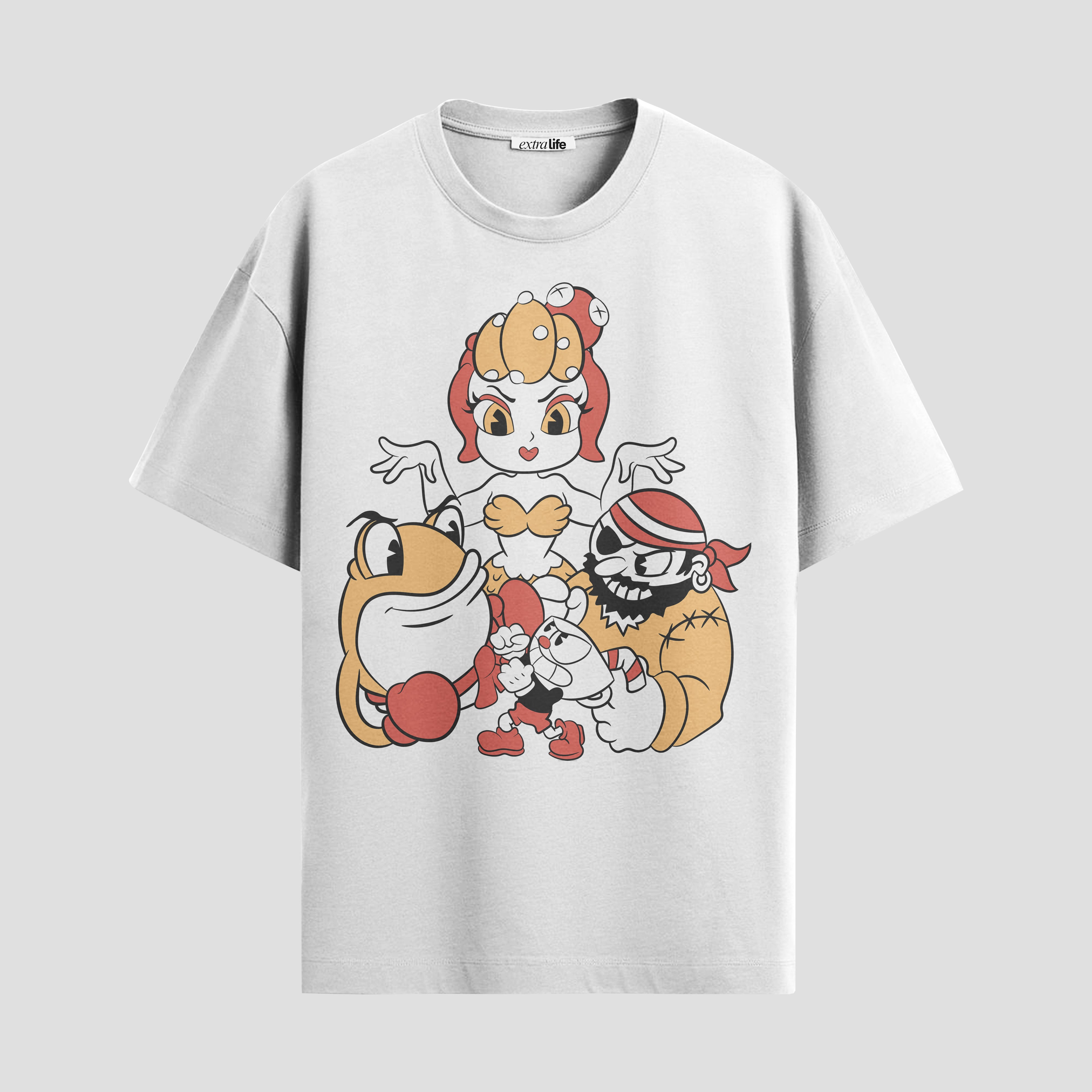 Playera urbana de anime y gaming ExtraLife MX, corte Standard Fit unisex ligero y transpirable en color Deep Black y Pure White, ropa de uso diario para gym y casual.