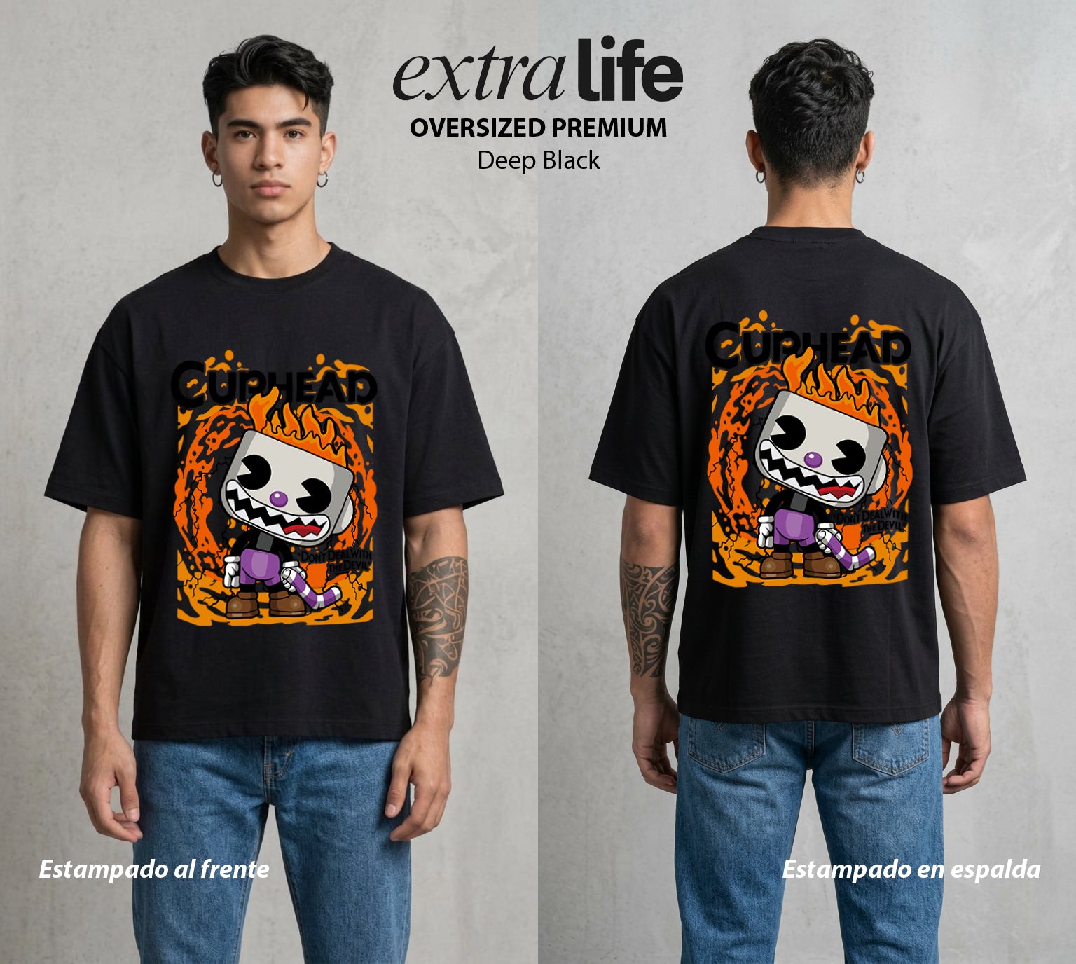 El Trato con el Diablo | Sin Tratos con el Mal Sin Tratos #00535 - Playera Oversized Premium | Deep Black - Foto en modelo
