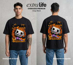 El Trato con el Diablo | Sin Tratos con el Mal Sin Tratos #00535 - Playera Oversized Premium | Deep Black - Foto en modelo