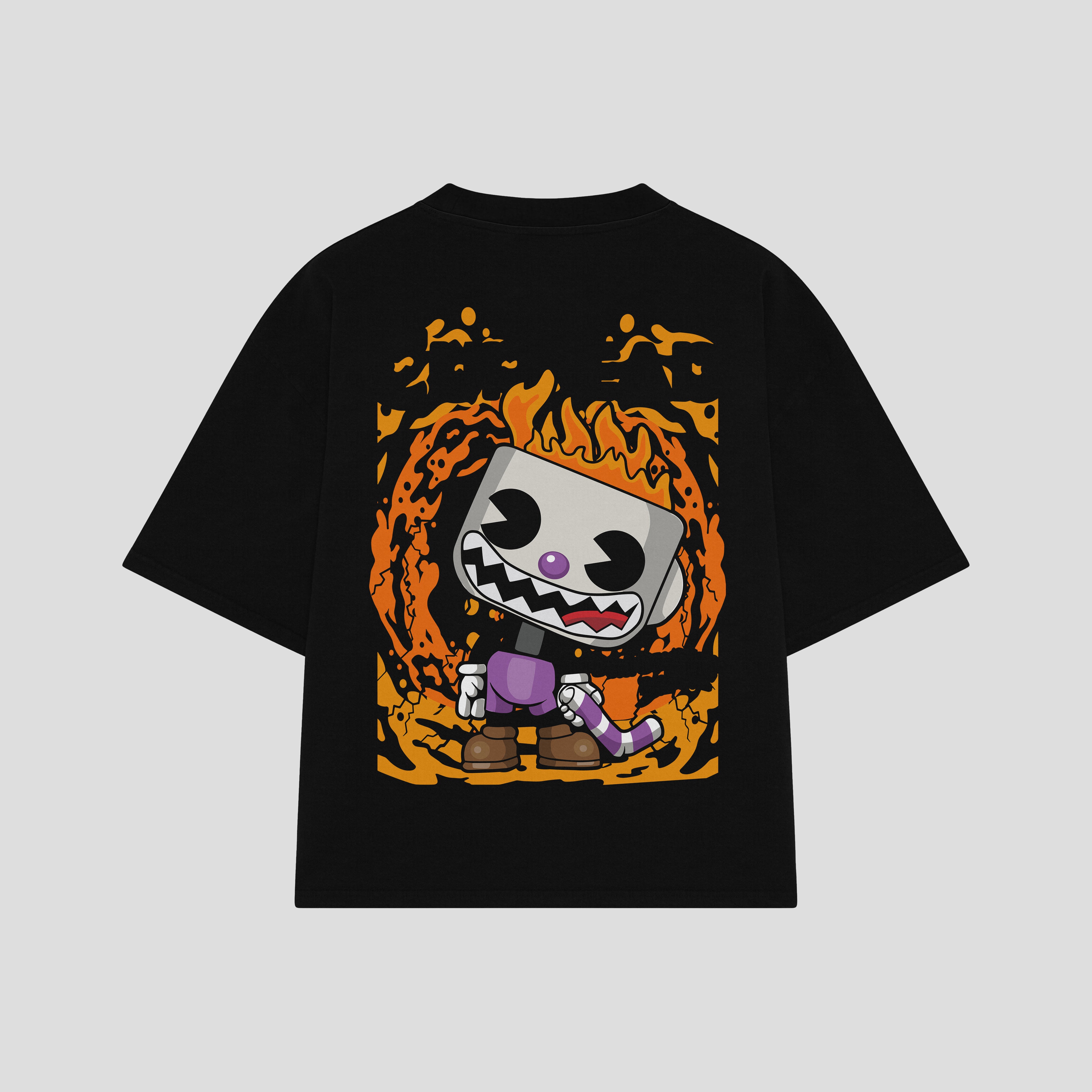 Playera streetwear premium de anime y gaming ExtraLife MX, corte boxy oversized drop shoulder heavyweight en color Deep Black y Off-White, moda urbana mexicana de culto.