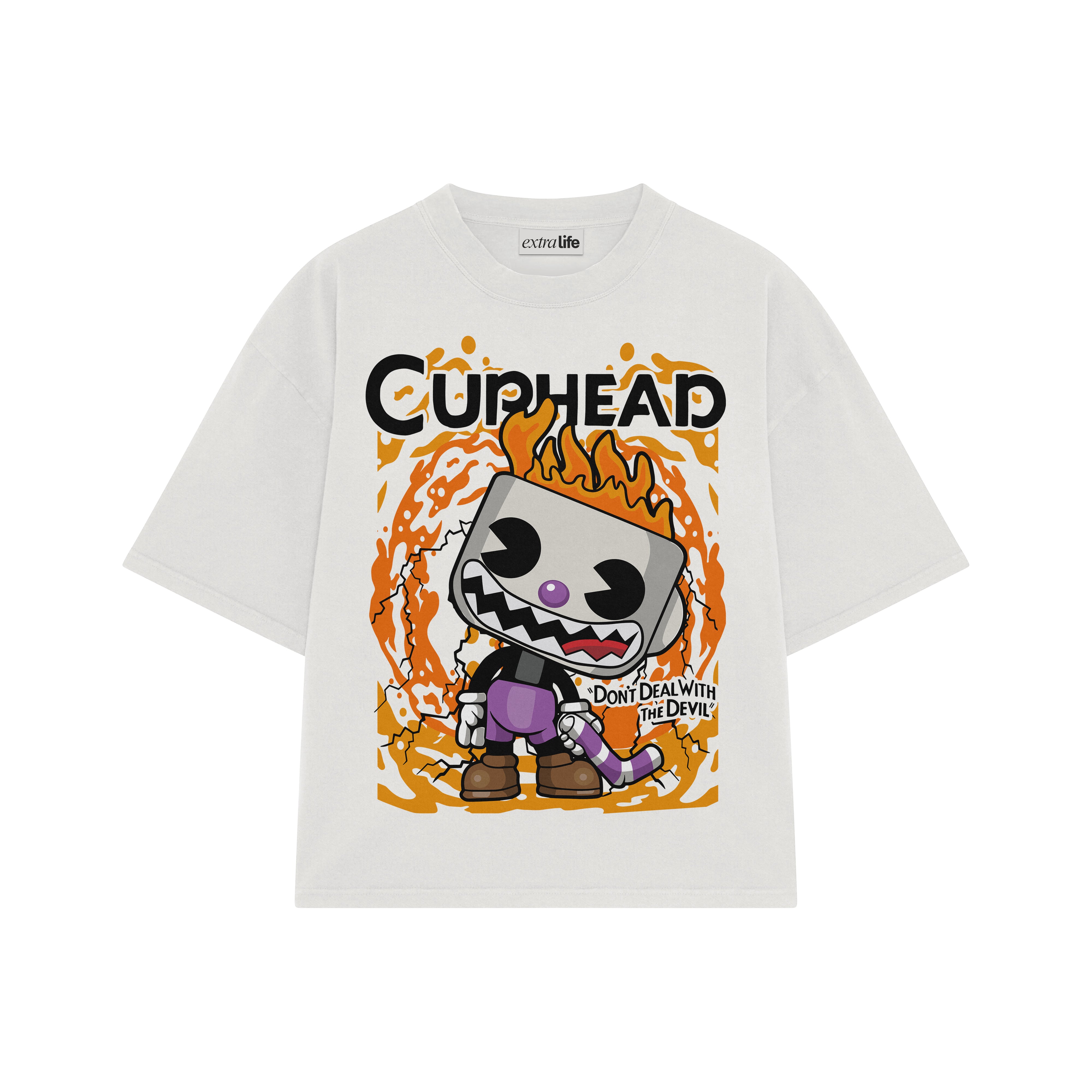 Playera streetwear premium de anime y gaming ExtraLife MX, corte boxy oversized drop shoulder heavyweight en color Deep Black y Off-White, moda urbana mexicana de culto.