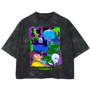 Playera streetwear premium de anime y gaming ExtraLife MX, corte boxy deluxe mineral wash heavyweight en color Acid Wash, moda urbana mexicana de culto.