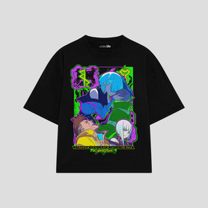 Playera streetwear premium de anime y gaming ExtraLife MX, corte boxy oversized drop shoulder heavyweight en color Deep Black y Off-White, moda urbana mexicana de culto.