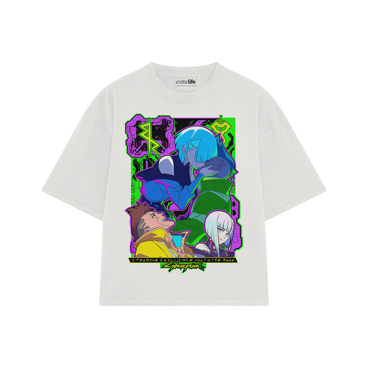 Playera streetwear premium de anime y gaming ExtraLife MX, corte oversized drop shoulder ligero y fresco en color Deep Black y Off-White, moda urbana mexicana de culto.