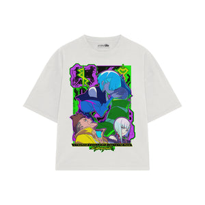 Playera streetwear premium de anime y gaming ExtraLife MX, corte oversized drop shoulder ligero y fresco en color Deep Black y Off-White, moda urbana mexicana de culto.