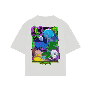 Playera streetwear premium de anime y gaming ExtraLife MX, corte oversized drop shoulder ligero y fresco en color Deep Black y Off-White, moda urbana mexicana de culto.