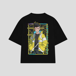 Playera streetwear premium de anime y gaming ExtraLife MX, corte boxy oversized drop shoulder heavyweight en color Deep Black y Off-White, moda urbana mexicana de culto.